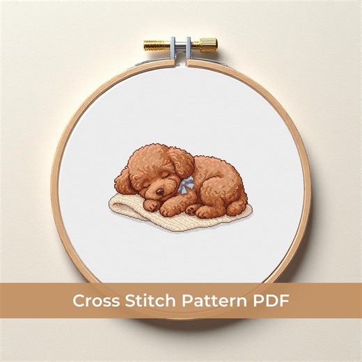 Sleeping Poodle Puppy Cross Stitch Pattern PDF, Cute Dog Embroidery Design, Golden Doodle Needlepoint Chart, Pet Lover DIY Gift Idea - Etsy