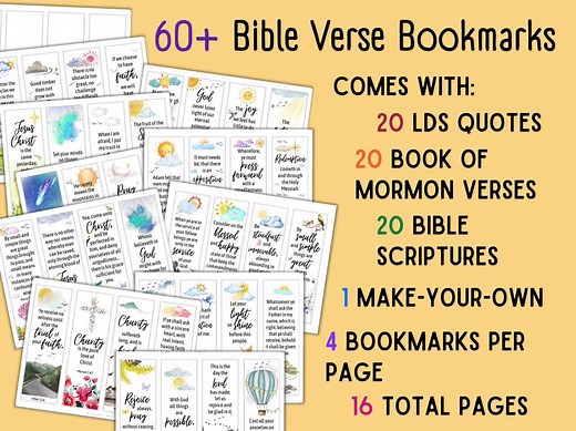Printable LDS Bookmarks | LDS Quotes, Bible Verses, Book of Mormon Scriptures for Adults & Kids | Sacrament, Relief Society | 60  Bookmarks - Etsy