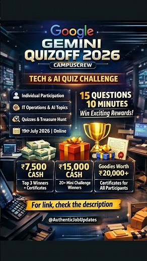 Google Gemini Quiz Off 2026 🚀 | Campus Crew Challenge | Win Exciting Rewards 🔥#google #shorts