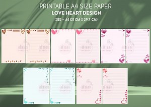 Printable Notepaper Love Heart Design A4 Size Paper 3 - Etsy