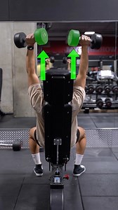 Carve your Body with Shoulder Press ⚠️ . Here are the 4 Main Form Tips you want to use when doing Shoulder Press. Form Tip #1: Instead of Having your Head in Front of you, make sure to rest your head on the bench so you are better stabilized for this movement. More stability = more force output. ⚠️ Form Tip #2: Instead of Banging the Dumbbells at the top, this will take tension away from the Front Delts as you out of active range of motion, so instead, press vertically up so you are in constant 