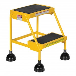 Vestil 16" x 11" x 18 1/2" Yellow 2-Step Spring-Loaded Commercial Rolling Step Ladder with Serrated Rubber Steps LAD-2-Y - 300 lb. Capacity