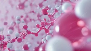 A detailed 3D rendering of interconnected red and white molecular structures. The image showcases a cluster of atoms bonded together, illustrating a complex chemical compound. The scene is brightly Stock Video