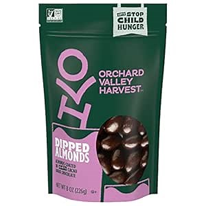 Orchard Valley Harvest Dark Chocolate Dipped Almonds, Gluten Free, Non-GMO, Stand Up Bag, No Artificial Colors, Flavors or Preservatives 8 oz (Pack of 1), On-The-Go Snack For The Whole Family