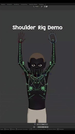 Rakenval on Instagram: "Reworked my shoulder rig again. Still not perfect but at least it dosent need corrective shape keys anymore, which is good. Will be able to test it on characters with actual muscles once I start modeling the adults. #3drig #shoulderrig #riggingdemo #blender #3dcharacter #3dartist #webcomicproject"