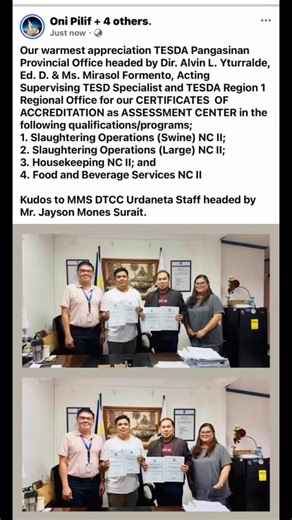 Enroll Now at MMS Development Training Center Corporation for the January 26, 2026 and February 23, 2026 start of Class. 💼 Ready to turn skills into success? MMS DTCC is here to help you level up with TESDA NCII courses! TESDA REGISTERED COURSES/PROGRAMS! 👉Slaughtering Operations (Swine) NCII 👉Slaughtering Operations (Large Ruminants) NCII 👉Meat Fabrication Level II 👉Caregiving NCII 👉Caregiving (Newborn to Pre-Schooler) NCII 👉Caregiving (Elderly) NCII 👉Nursing Assistant/ Health Care Serv