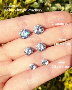 Diamond Stud Earrings, 0.5, 1 & 2 Carat Man Made Diamond Simulant Studs, 14k White Gold Plated Silver 3 Prong Set, Christmas Gift With Box - Etsy