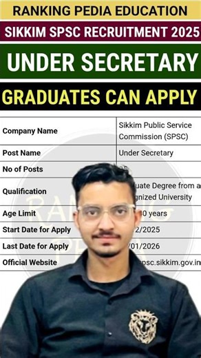 SPSC Under Secretary Vacancy 2025 | Sikkim SPSC Government Job Notification #sikkim #jobs #job
