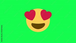 Heart eyes and smiling face animation emoji on transparent background and green screen, 4k alpha channel and chromakey