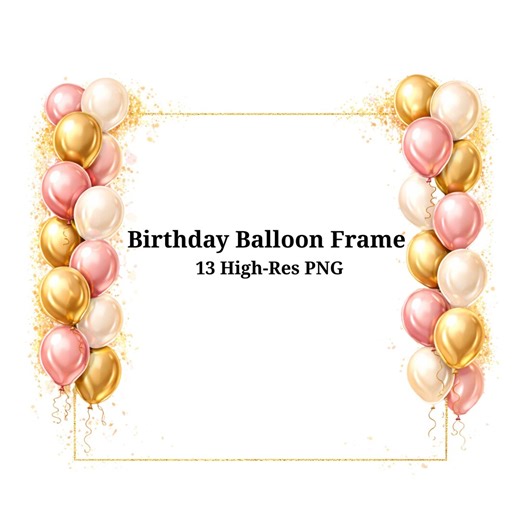 Balloon Frame PNG, Pink Gold Party Invitation Border, Birthday Clipart - Etsy