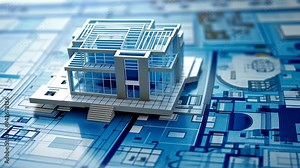 Exploring architectural design through a detailed blueprint model representation of a modern house Stock Video