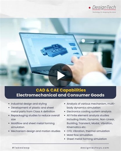 #engineeringservices #cad #cae #productdesign #productengineering #designoptimization #structuralanalysis #fea #cfd #designinnovation #designformanufacturing #takealeap | DesignTech Systems