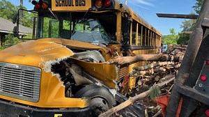 Everyone out of hospital after accident where logging truck overturned onto school bus, cars