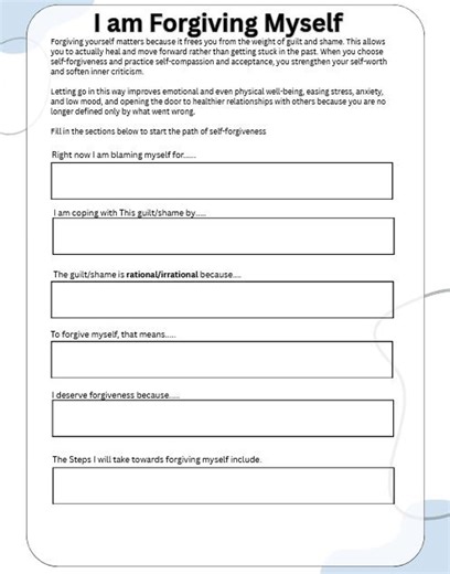 Self-forgiveness Worksheet: Fillable PDF for Healing Guilt & Shame | Therapy Tool | Self-compassion Guide (digital Download) - Etsy