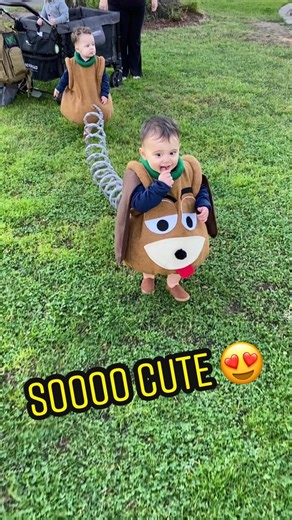 Adorable Baby Twins Dress Up as Slinky Dog from Toy Story for Halloween