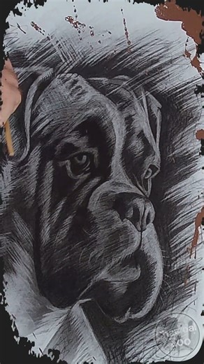 Boxer Dog Charcoal Drawing - Artistic Abstraction - Acrylic Splash