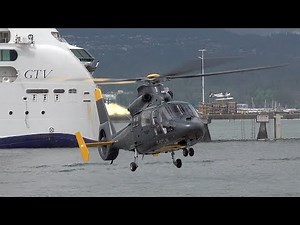 Eurocopter AS365 Dauphin C-GTLW landing at the Vancouver Harbour Heliport | in 4K