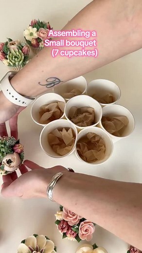 Assembling a cupcake bouquet of 7 cupcakes 💐 Learn how to create your own cupcake bouquet structure by following my bouquet guide available on the website and currently on sale for just £2! Find it in the online shop 💐 Petalsbakehouse.co.uk/shop 🌸 . #cake #cupcakes #cupcakebouquet #flowers flowercupcakes #buttercreamflowers #giftideas #prettycakes #petalsbakehouse | Petals Bakehouse