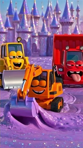 What Happens When Diggers Smash Rainbow Glitter Castle?! 🌈💥😱 #shorts #shortsviral