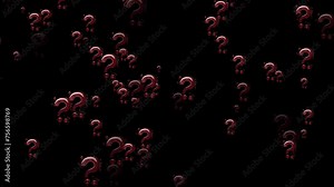 Red Question Mark Flying On Black Background. Question Marks Falling, Flying Question Marks Animation. Thinking concept. Question Symbol Background.