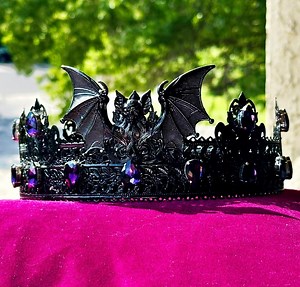 Gothic Bat King Crown: Black Metal Tiara With Purple Crystals - Etsy
