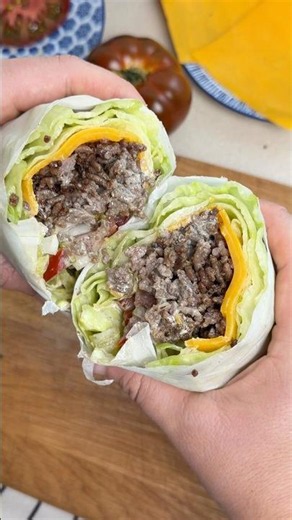 Low-carb lettuce wrap burger 🍔🥬 #LowCarb #GroundBeef #Burger #HealthyFood #EasyRecipe