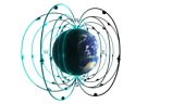 Earth magnetic field with compass points. The magnetic pole at the...