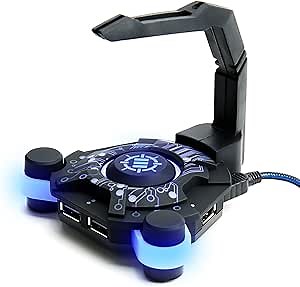 ENHANCE LED Gaming Mouse Bungee Cord Holder with 4-Port USB Hub - Blue Lighting - Cable Management & Increased Accuracy for Pro Esports & Competitive Games - Blue