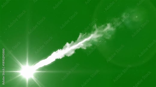 Shooting star streaks across the night sky on a transparent background with a bright explosion