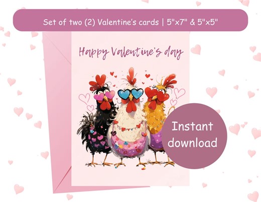 Quirky Chicken Valentine Card Printable | Happy Valentine's Day Card | PDF & JPEG Instant Download | - Etsy