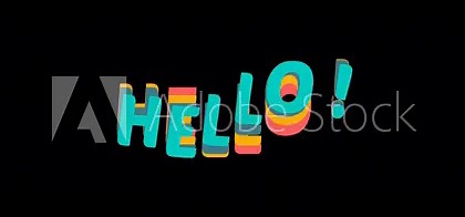 Colorful animated text of the word HELLO! with waving letters in a fun 3D style. This looping video features a transparent background, Alpha channel, ProRes 4444, perfect for overlays.