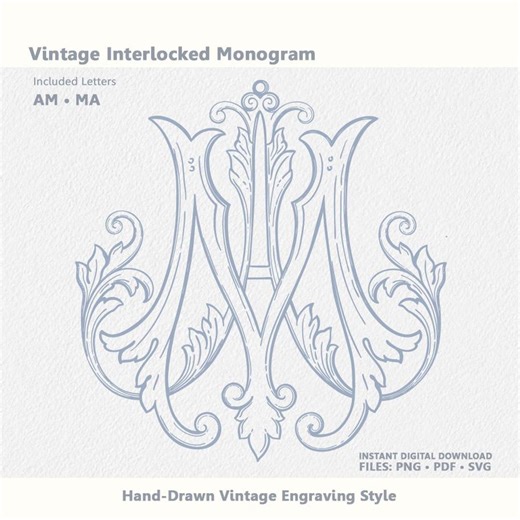Interlocking AM Wedding Monogram (also for MA), Vintage Style Digital Download - Etsy