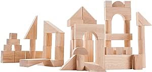 PlanToys Wooden 50 Piece Unit Block (35 mm) Building Set (5502) | Sustainably Made from Rubberwood and Non-Toxic Paints and Dyes | PlanNatural Classic Wooden Toy Collection