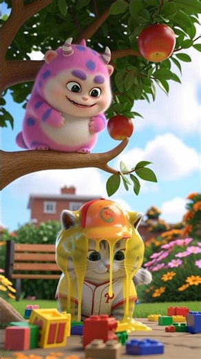 Naughty monster pranks cute cat using yellow slime #cat #cats #funny #comedy