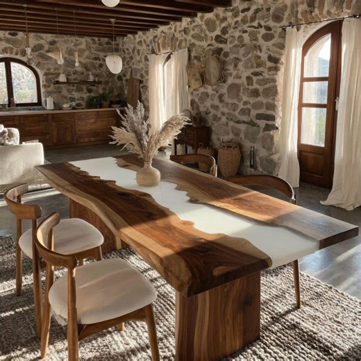 Handmade Walnut Epoxy River Table - Live Edge Dining Table - Custom Table - Rustic Modern Wooden Kitchen & Dining Room Table - Etsy