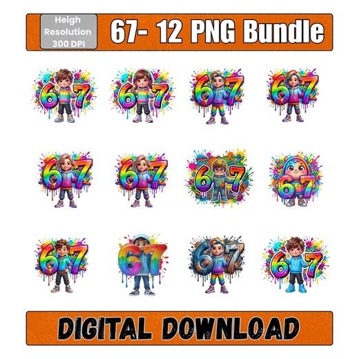 Six Seven 67 Meme PNG Bundle, Rainbow Kids Characters Boy Girl Clipart, Graffiti Sublimation T-shirt Design, Digital Download - Etsy