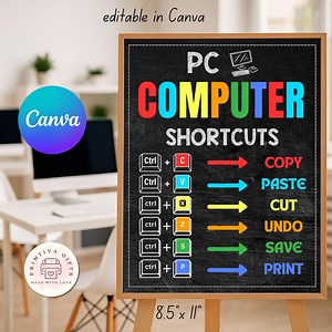 PC Computer Shortcuts Poster, Classroom Technology Sign, Editable Chalkboard Decor, 8.5x11 Printable Digital Download - Etsy