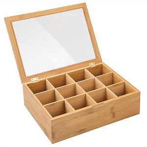 [Hot Item] Natural Bamboo Tea Box Bamboo Storage Box with 12 Divided Sections with Window Top