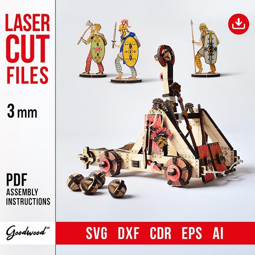 3D Puzzle Template for DIY Catapult Model Kit — CNC and Laser Cut Files SVG Dxf Cdr Ai, Instant Download for 3mm Plywood Mechanical Model - Etsy