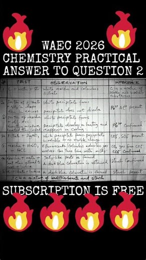 WAEC 2026 CHEMISTRY PRACTICAL Answers #shorts #chemistry #waec2026