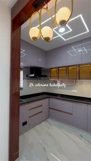 Moduler kitchen with acrylic laminate & Fluted profile glass