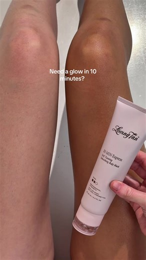 A deep glow that only needs 10 minutes .🤎 Meet our 10 Minute Express Smoothing Body Mask for an easy, natural glow on the go. #lovingtan #selftan #dark #tanner