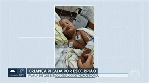 Piora o estado de saúde da criança que foi picada por um escorpião