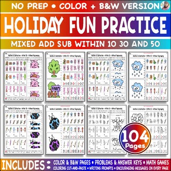 Spring Insect Pig Mixed Add Sub 10 30 50 Holiday Fun Spring Practice Picture Art