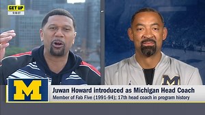 2M views · 10K reactions | Jalen Rose personally congratulates Juwan Howard after being introduced as the Michigan Basketball coach. | Get Up | Facebook
