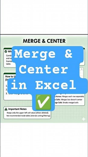 Excel Merge & Center Explained in 15 Sec | Quick Excel Tips #excel #shorts #merge