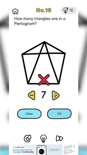 How many triangles are in a pentagram level no.16 brain out game #game
