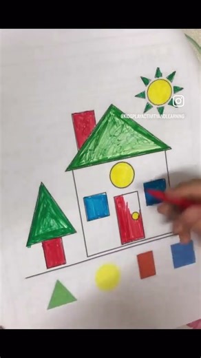 Grade 1 shapes and pictures made with different shapes and colouring according to the shapes colour