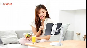 BEWISER Tablet Stand, Tablet Holder Adjustable, Multi-Angle Adjustable Tablet Stand Holder for 4.7''-12.9'' Screen Microsoft Surface Pro Series, iPad Pro 11 / 12.9, iPad, Mini, Air (DOIT2) (White)