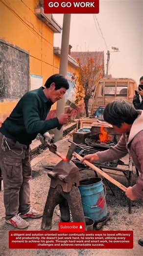 Hand-Forged Metalworking Process for Tool Making and Iron Shaping in Traditional Blacksmith Workshop